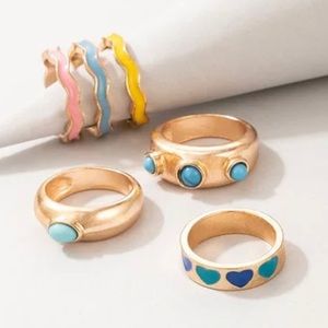 6 Piece Torquoise & Gold Rings Set